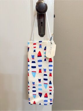 C.R. Gibson Fresh Catch Striped Fish Wine Tote in Red, Blue, and White